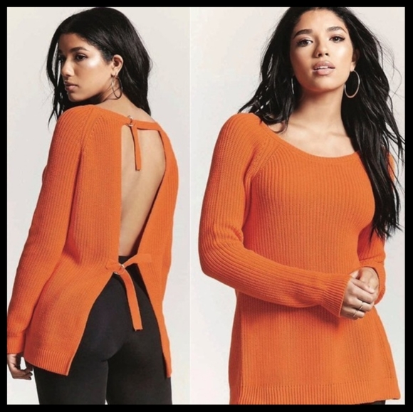 Forever 21 Orange Open Back Tie Sweater - Picture 1 of 4